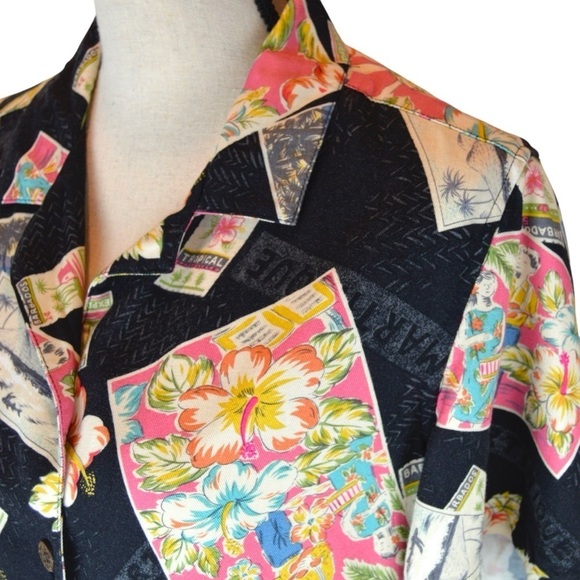 Vintage Island Traders Short Sleeve Button Down Tropical Rayon Shirt, Small - Picture 2 of 8